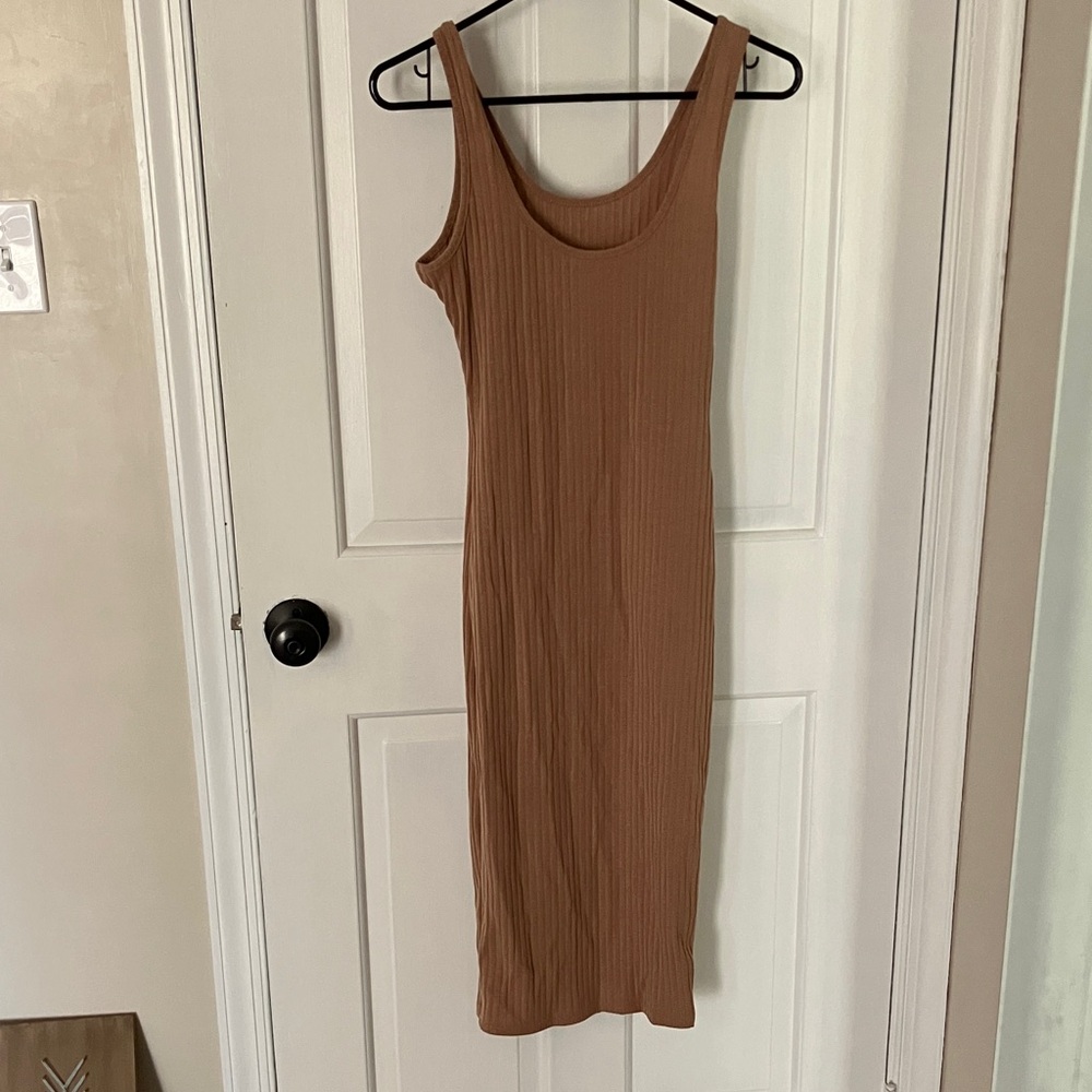 Sleeveless Ribbed Tan Dress